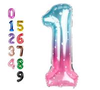 1 Balloons Numbers for First Birthday, Balloon Numbers 40 Inch, Balloon for Girls Boys Baby Shower, Big Baloon for 1, 11, 21, 100 Birthday Wedding Anniversaries Party, Blue and Pink