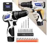(1 Battery) Cordless Drill Driver Electric Screwdriver with1300mAh Battery LED Light 23pcs Free Accessories Case Heavy Duty Power Tool Adjustable Speed