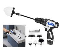 (1 Battery) Electric Drill Scrub Brushes Kit with 5pcs Brushes and 10pcs Drilling Bit for Car Grout Floor Tub Shower Tile Sink