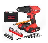 (1 Battery Red) Cordless Drill Driver 21V with 29pcs Electric Screwdriver Set