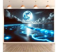 1 beach night scene bioluminescent wave background banner suitable for birthdays parties multiple sizes to choose from