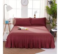 1 Bed Skirt Sandwashed Bedspread Solid Color Stretch Fitted Sheet Soft Non-Slip Ruffled Bed Base(Brick Red,200x220x40cm)