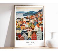 1 Bergen Poster Norway Poster Scandinavian Poster City Poster Travel Poster Wall Art Home Deco A2 Poster on Canvas - Wall Art Home Decor Movie Poster Canvas Film Cinema Retro Vintage Cult Classic Nos