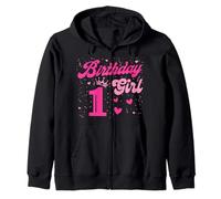 1 Birthday Girl Sweet one 1st Pink Crown Tee for Girls Zip Hoodie