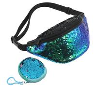 1 Black and Green Sequined Waist Bag and 1 Lake Blue Coin Purse, Retro Shining Storage Combination, Fashion Travel Accessories, Suitable for Daily Outings, Music Festivals and Retro Wear.