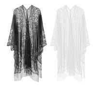 1 Black Blouse And 1 Off-White Shawl, Lace Hollow Blouse, Ele Shawl, Clothing Accessories, Beach Shawl