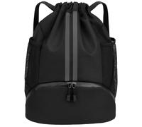 1 Black PE Bags Drawstring, Gym Backpack for Multi-Sport Gear Organization, Swimming Bag with Closure System, Football Bag for Athletic Training and School PE Class Storage, Durable Black Sports Sack