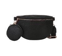 1 Black Unisex Shoulder Bag with 1 Small Wallet, Faux Leather Waist Bag, Wide Shoulder Strap Simple Bag, Suitable for Commuting, Shopping, Traveling, Walking