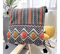 1 Bohemian Cushion Cover Sofa 45 x 45 cm Pillow Case, Boho Earth-Tones Cushion Covers Macrame Vintage Sofa Cushion with Tassels, Decorative Cushion Cover for Living Room Bedroom (C)