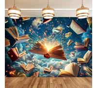1 Book Soars in the power of Knowledge banner - A unique floating book with star and cloud designs