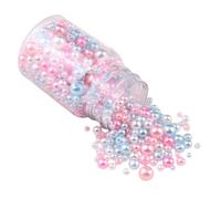 1 Bottle 520pcs Mixed Color Loose Pearl Beads 3-8mm Round Imitation Pearls Beads for Bracelets Necklaces DIY Crafting, Pink and Blue
