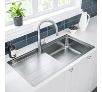 1 Bowl Chrome Stainless Steel Reversible Inset Kitchen Sink with Pull Out Mixer Tap Set - Enza