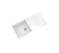 Balterley Composite Kitchen Sink with Drainer & Overflow Hole, 100cm Bowl Inset White Kitchen Sink, Double Bowl Reversible Composite Sinks with Grooved Drainer - 1000 x 500 x 200mm (White)