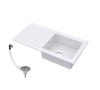 1 Bowl Fireclay Ceramic Inset Kitchen Sink & Drainer, Compatible Waste - 1010mm