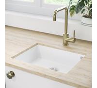 1 Bowl White Granite Composite Undermount Kitchen Sink with Brushed Brass Mixer Tap Set - Enza