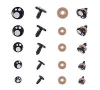 1 Box(100 Pcs) 8mm/10mm/12mm/14mm/16mm Solid Black Plastic Safety Eyes with Washers Craft Spiral Safety DIY Eyes Sewing Crafting Accessories for Doll Teddy Bear Puppet Animal Toys