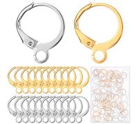 1 Box 100Pcs Leverback Earring Hooks, 18K Gold Plated Stainless Steel Leverback Hooks Round Dangle Earwires with Open Loop Ear Wire Clip Earring Connector for Jewelry Making Earrings Findings