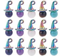 1 Box 20Pcs Wizard Hat Charms Witch Hat Charm Halloween Rainbow Color Miniature Hat Charm Gemstone Bead Tiger Eye Amethyst Crystal Beads Magic Hat Charms for Jewelry Making Charms DIY Craft