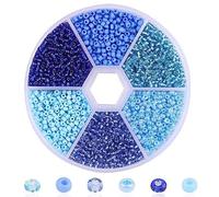 1 Box 3900pcs Mixed Color 2mm Glass Seed Beads-Small Round Spacer Loose Czech Beads for Friendship Bracelet Necklace Earring Jewelry Making Embroidery Accessories (Blue)