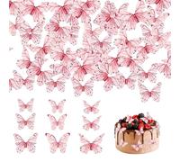 1 Box (40 Pieces) Pink Butterflies, Butterfly Cake Decoration, Cake Paper Butterflies, Mini Paper Butterflies, 3D Butterfly Paper Stickers, Suitable for Desserts and Party Pastries