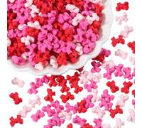 1 Box 500PCS Acrylic Bow Beads with Hole 3D Opaque Pony Red Pink Kawaii Bowknot Candy colour Cute Charms Loose Spacer Bead Bulk for Jewellery Making Bracelet Necklace Nails Diy Crafts