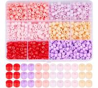 1 Box 933Pcs 6 Colors Blue Cylinder Beads Glass Tube Seed Opaque Colorful Small Mini 4 X 5.5mm Column Baking Paint Spacer Bead Kits For Jewellery Making Necklaces Bracelets DIY Crafts(Pink Purple)