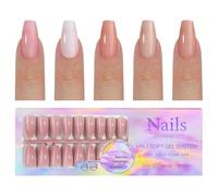 1 Box French Tip False Nails Nude Press On Nails Soft Gels Nails Tips Artificial Nails Full Stick On Nails