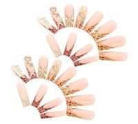 1 Box Gilded Press on Nails Long Coffin Gold Butterfly Bow French Tip | Plastic Artificial Nails, Leopard Style and Chic Look, Easy Stick on Process for Women Random Color