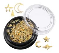 1 Box Gold Moon Star Nail Art Decoration 3d Zinc Alloy Studs | DIY Scrap Booking Crafts, Solid Three Dimensional Design, Storage Box Included, for False Nails and Wallet