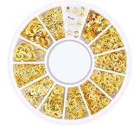 1 Box Mixed Gold Nail Charms Set Gold Nail Rivets Gemstones Sparkling Rhinestones Metal Rivets Charms Hollow Moon Star Hearts Shaped Artificial Pearls DIY 3D Nail Art Decoration