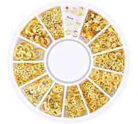 1 Box Mixed Gold Nail Charms Set Gold Nail Studs Gems Sparkling Rhinestones Metal Rivets Charms Hollow Moon Star Hearts Shaped Artificial Pearls DIY 3D Nail Art Decoration Rhinestones Charms