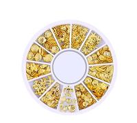 1 Box Mixed Gold Nail Charms Set Gold Nail Studs Gems Sparkling Rhinestones Metal Rivets Charms Hollow Moon Star Hearts Shaped Artificial Pearls DIY 3D Nail Art Decoration Rhinestones And Charms 7#