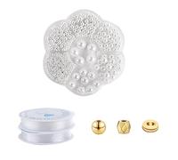 1 Box of 1150PCS White Pearls, 300PCS Gold Spacer Beads, 2 Boxes of Bead Wire, 3/4/5/6/8/10/12mm Round Beads, Beading Accessories, DIY Handmade Jewelry, Suitable for Jewelry, Clothing