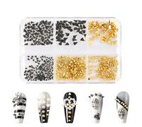 1 Boxes Metal Punk Cone Nail Art Charms Metalic Spike Studs, Gold Black Nail Ornaments for Women Girls Manicure DIY Craft Nail Accessories Decoration Supplies (Gold+Black)