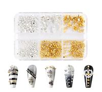 1 Boxes Metal Punk Cone Nail Art Charms Metalic Spike Studs, Gold Silver Nail Ornaments for Women Girls Manicure DIY Craft Nail Accessories Decoration Supplies (Gold+Silver)