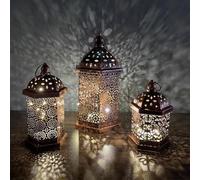 1 Brass Effect Moroccan Style Metal Lantern- Hanging Iron LED Light for Home Decor, 19.4x10cm Battery Powered(Medium)