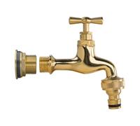 1" Brass Metal Lever Water Butt Replacement Tap with Quick Hosepipe Outlet - Durable Bib Tap for Garden Watering and Irrigation Systems (Polished Brass Bib (Quick Connector))