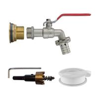 1" Brass Water Butt Fitting Kit With 3/4" Barb Lever Tap, Ptfe Tape And 34mm Hss Hole Saw