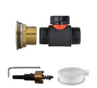 1" Brass Water Butt Fitting Set With 3/4" Bsp In-Line Shut-Off Valve, Ptfe Tape And 34mm Hss Hole Saw Drill Bit