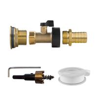 1" Brass Water Butt Kit With Inline Tap 19mm Hose Barb Ptfe Tape And 34mm Hss Hole Saw