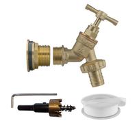 1" Brass Water Butt Set With 3/4" Barbed Brass Tap, Ptfe Tape And 34mm Hss Hole Saw Drill Bit