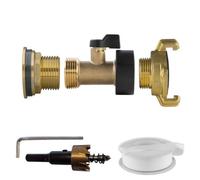 1" Brass Water Butt Set With In Line Tap Geka Hose Connector Ptfe Tape & 34mm Hss Drill Bit