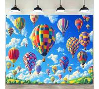 1 bright hot air balloon photography background - colorful balloon and cloud design suitable for birthdays festivals partiesL