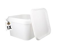 1 Bucket with Lid, 3 Litres, White, Square, Plastic Bucket, Food-Safe, Airtight and Stable, Empty Bucket with Handle and Lid for Food, Chemistry, Adhesives