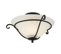 1 Bulb Flush Light White Patterned Glass Shade Gothic Style Black LED E27 100W