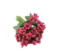 1 Bunch 12pcs Artificial Flower Stamen, 9cm Mini Artificial Pip Berry Picks Bunch for Craft DIY Wreath Making Wedding Decor, Red