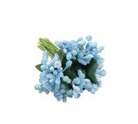1 Bunch 12pcs Artificial Flower Stamen, 9cm Mini Artificial Pip Berry Picks Bunch for Craft DIY Wreath Making Wedding Decor, Blue