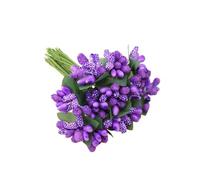 1 Bunch 12pcs Artificial Flower Stamen, 9cm Mini Artificial Pip Berry Picks Bunch for Craft DIY Wreath Making Wedding Decor, Dark Purple