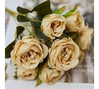 1 bunch of vintage artificial flowers Silk peony green rose decoration DIY fake flowers Autumn wedding home decoration Table par-Light coffee