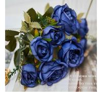 1 bunch of vintage artificial flowers Silk peony green rose decoration DIY fake flowers Autumn wedding home decoration Table par-blue